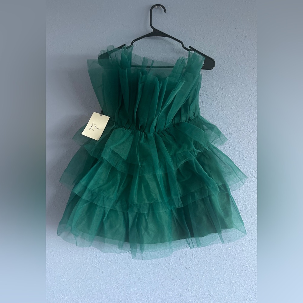 KLESIS Strapless Teal Tiered Tulle Mini Dress - Picture 5 of 5